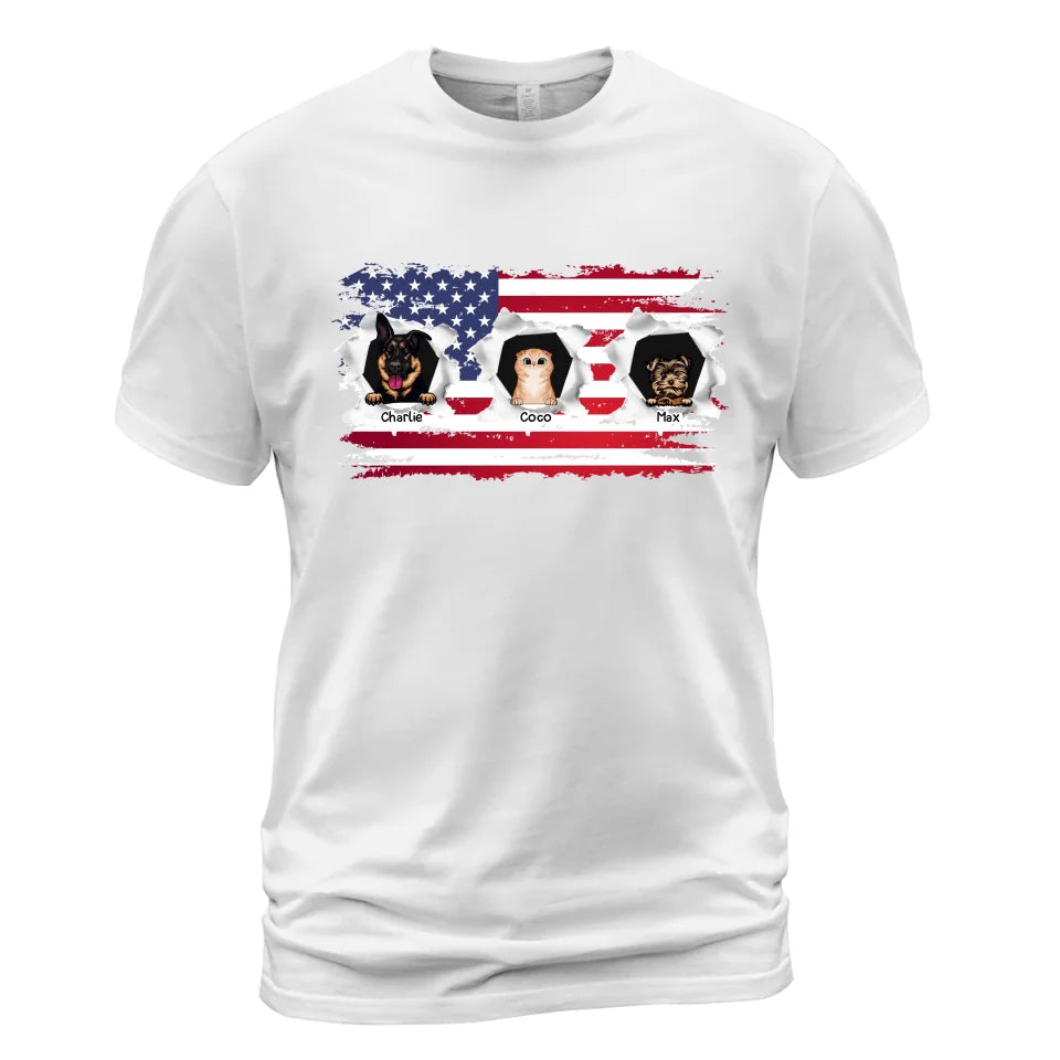 Personalized USA Pets Shirt - Dog House Pet Shirt
- Up to 6 Pets - Personalized T-Shirt - Bullet Hole Effect