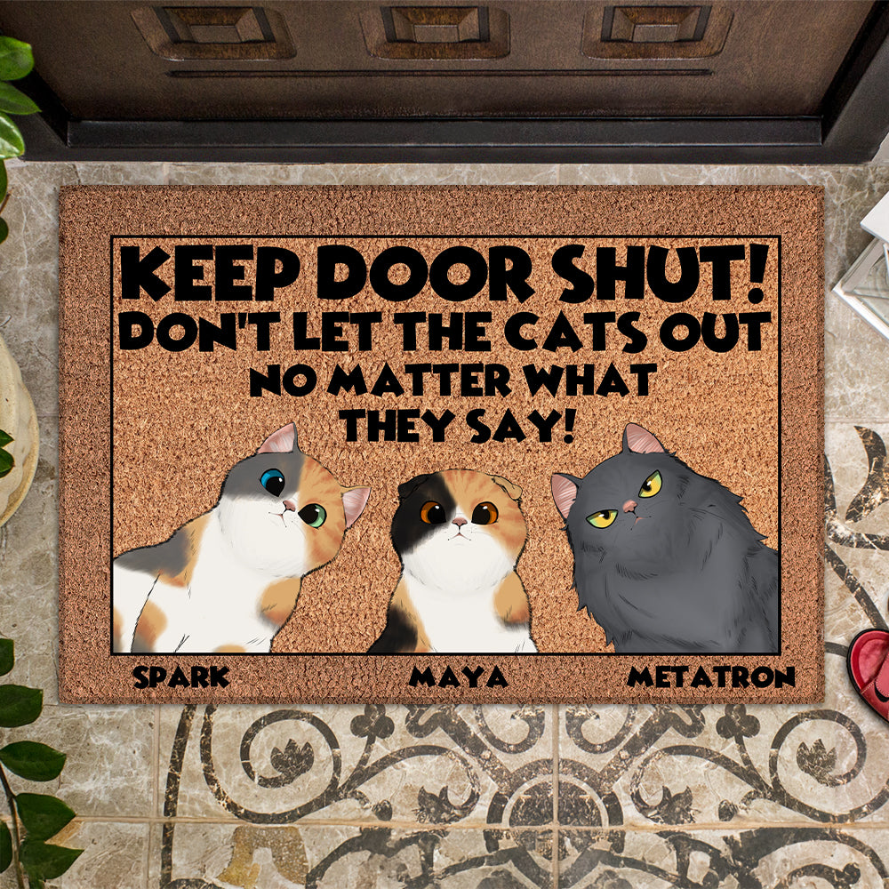 Personalized Keep Door Shut Doormat - Up to 6 Cats - Decorative Mat - Custom Doormat