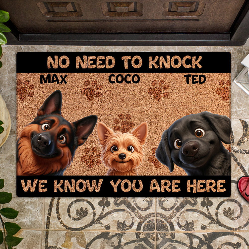 Personalized “No Need to Knock” Doormat – Custom Dog & Cat Doormat with Pet Names – Funny Welcome Mat
