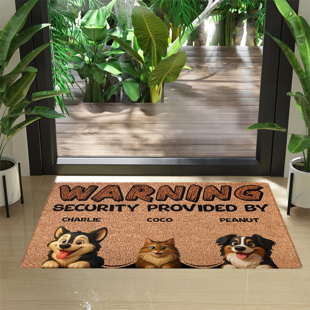 Personalized Pets Doormat - Up to 6 Pets - Decorative Mat - Upload Photo - Warning V2