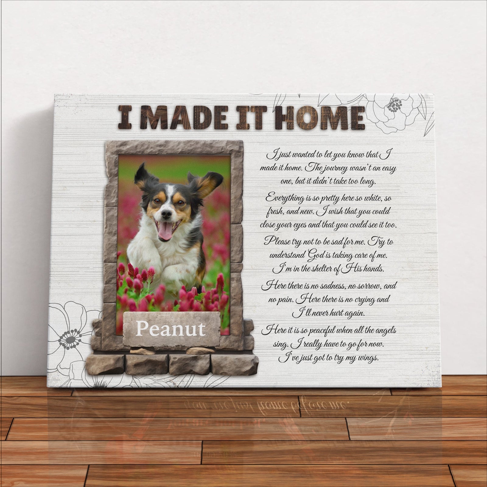 I Made It Home Memorial Canvas – Personalized Photo Frame, Sympathy Gift, Bereavement Wall Art for Loss of Pet