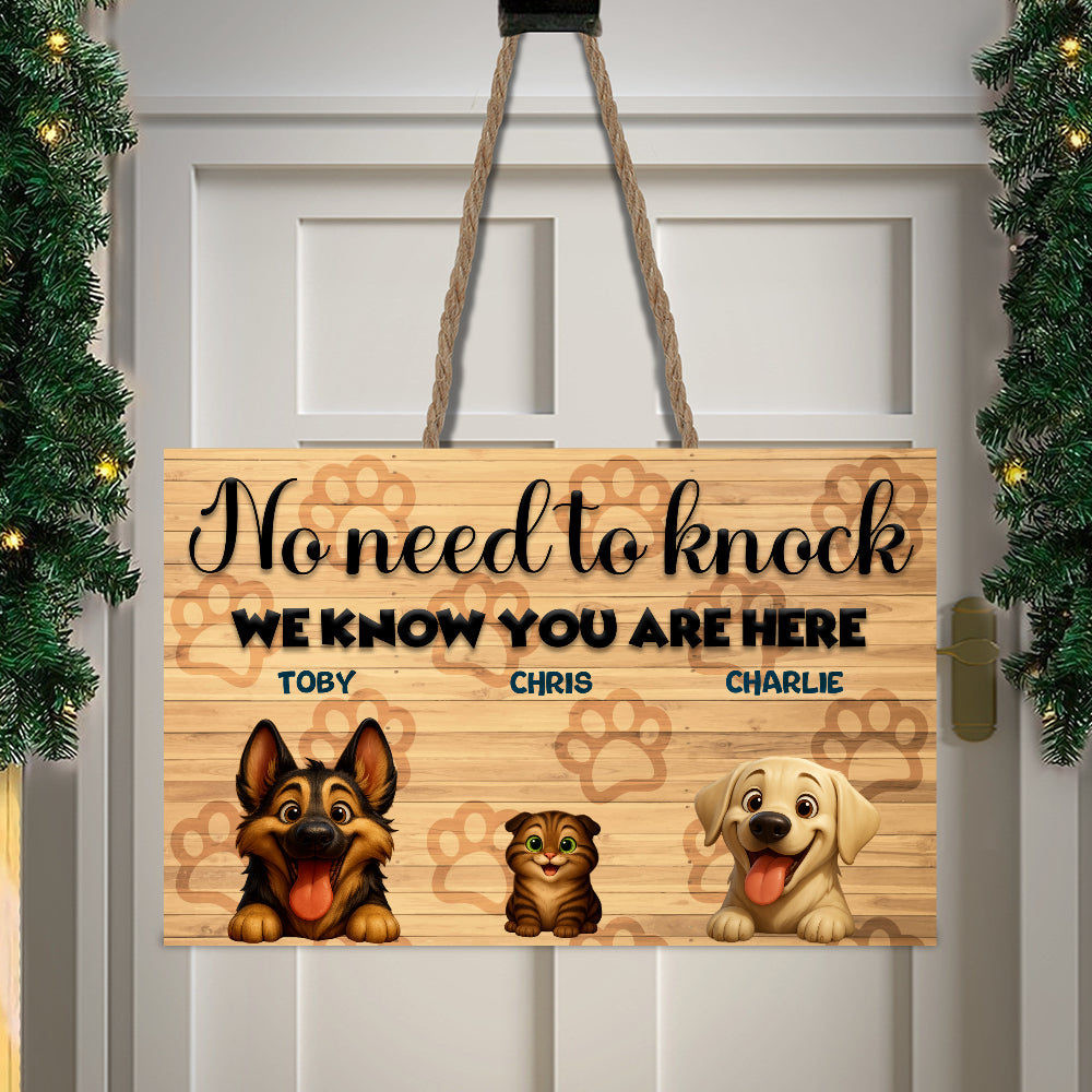 Personalized Rectangle Door Sign - No Need To Knock - Up to 6 Cats and/or Dogs