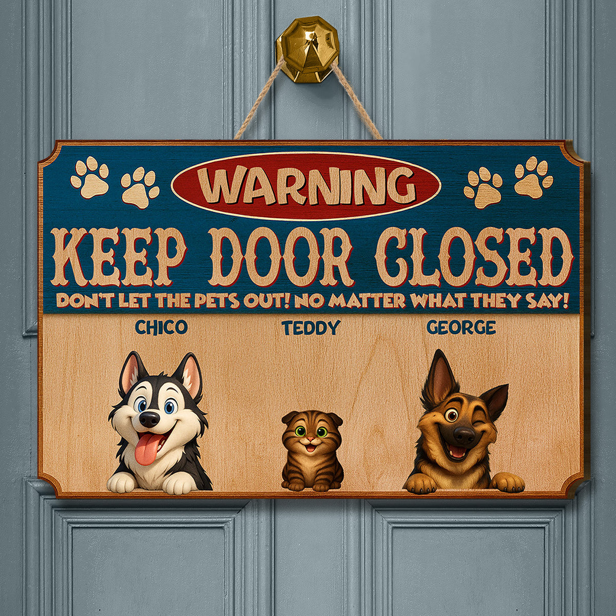 Personalized Keep Door Closed Door Sign - Entrance Decoration - Pets Wooden Sign - Up to 6 Pets