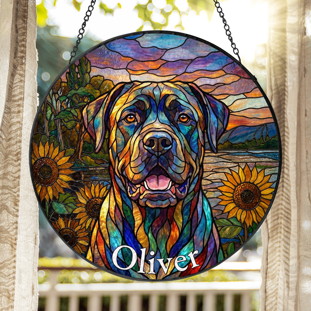 Personalized Dog & Sunflower Stained Glass Ornament