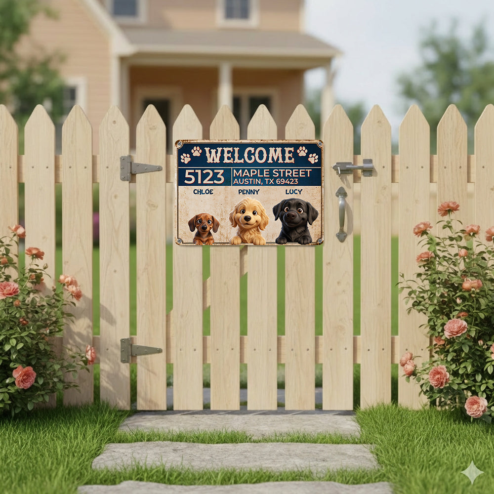 Personalized Peeking Puppies Metal Sign