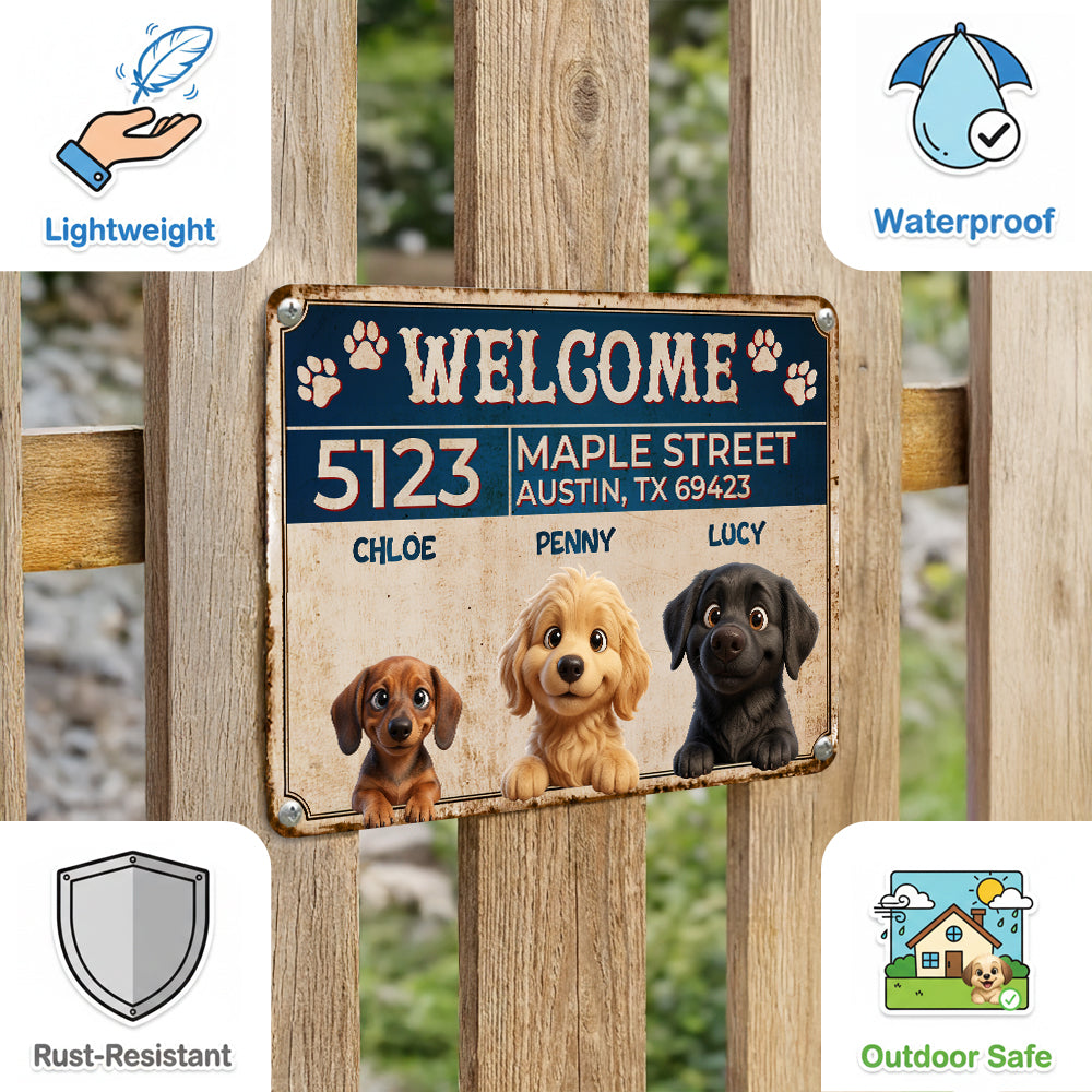 Personalized Peeking Puppies Metal Sign