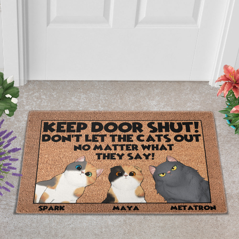 Personalized Keep Door Shut Doormat - Up to 6 Cats - Decorative Mat - Custom Doormat