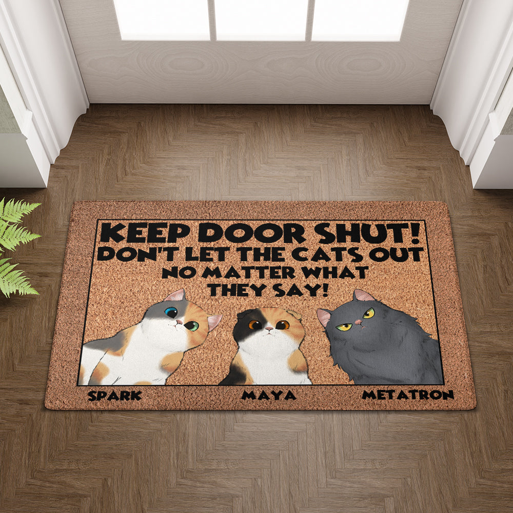 Personalized Keep Door Shut Doormat - Up to 6 Cats - Decorative Mat - Custom Doormat