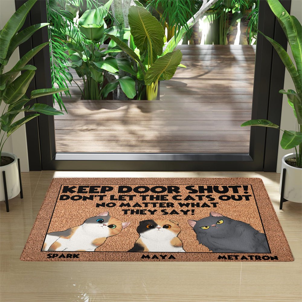 Personalized Keep Door Shut Doormat - Up to 6 Cats - Decorative Mat - Custom Doormat