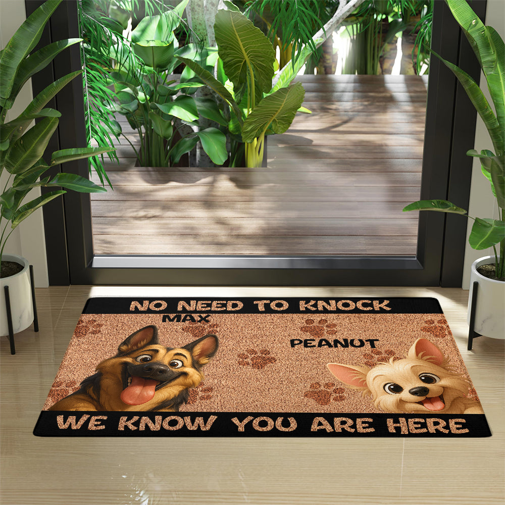 Personalized “No Need to Knock” Doormat – Custom Dog & Cat Doormat with Pet Names – Funny Welcome Mat