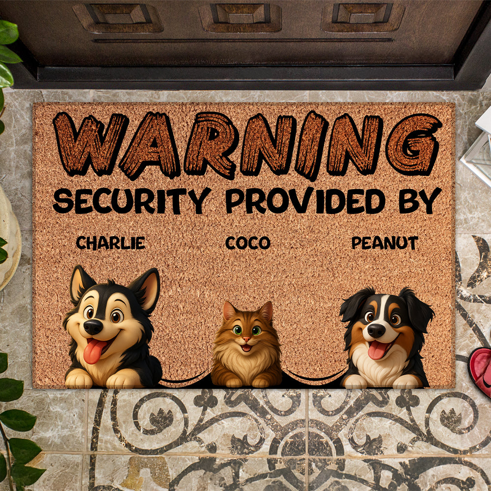 Personalized Pets Doormat - Up to 6 Pets - Decorative Mat - Upload Photo - Warning V2