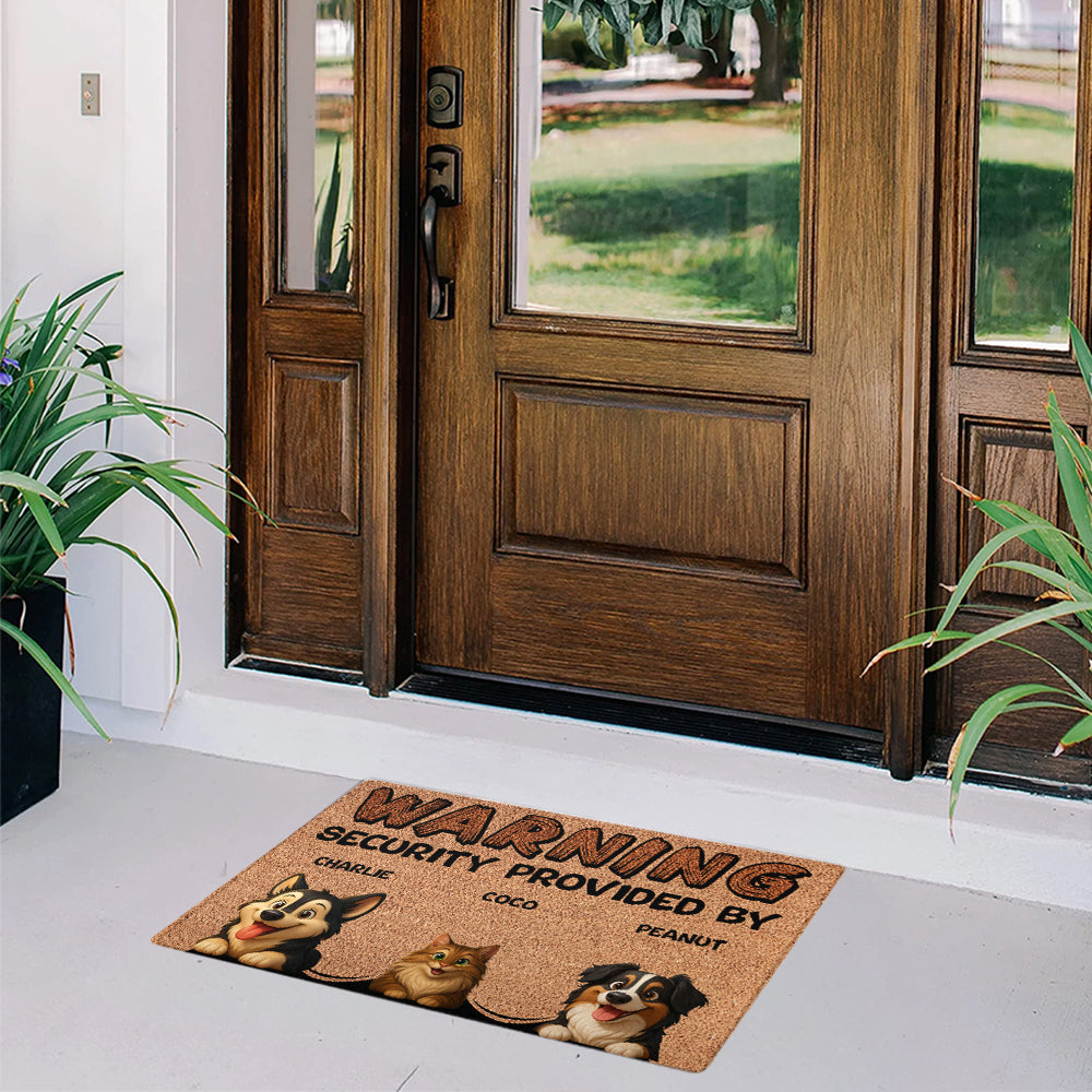 Personalized Pets Doormat - Up to 6 Pets - Decorative Mat - Upload Photo - Warning V2