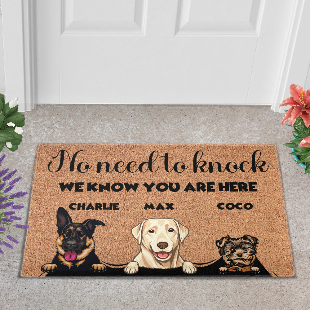 Personalized “No Need to Knock” Doormat – Custom Dog &amp; Cat Doormat Or Photo with Pet Names – Funny Welcome Mat