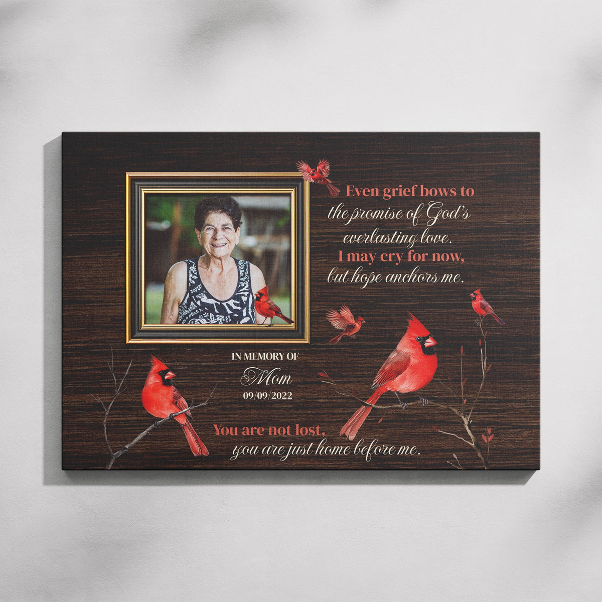Memorial Canvas Wall Art with Cardinals – In Loving Memory Photo Frame, Christian Sympathy Gift for Loss of Mom/Dad or Loved One