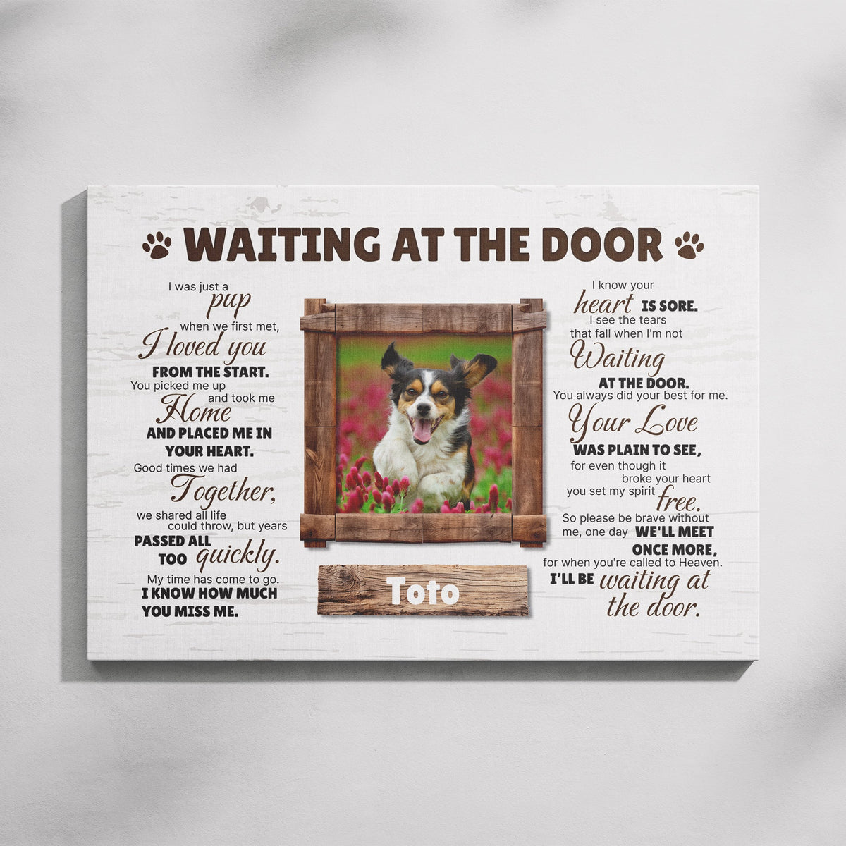 Waiting at the Door Pet Memorial Canvas – Personalized Dog or Cat Photo Frame, Loss of Pet Gift, Sympathy Wall Art