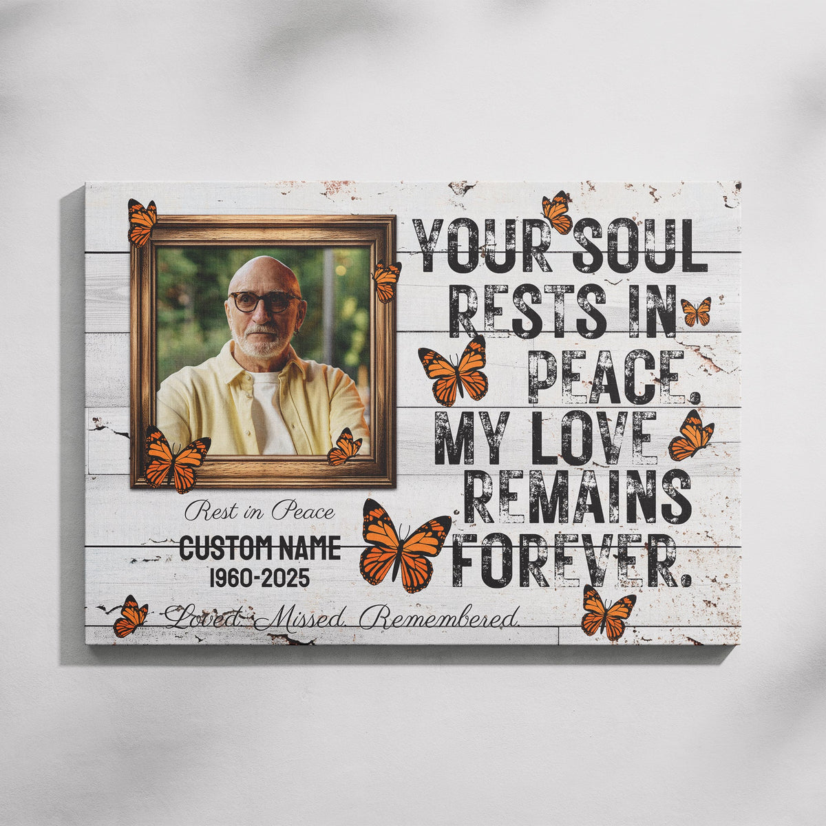 Personalized Memorial Canvas – Butterfly Tribute with Photo, Name &amp; Date