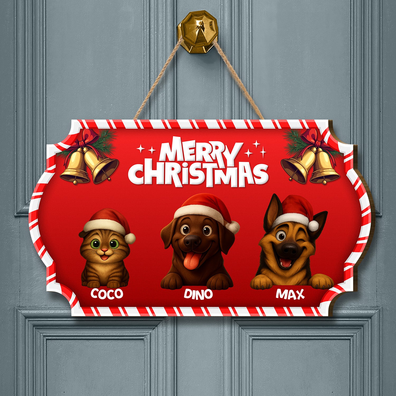 Personalized Christmas Pet Door Sign – “No Need to Knock, We Know You Are Here” – Cat & Dog Wooden Sign