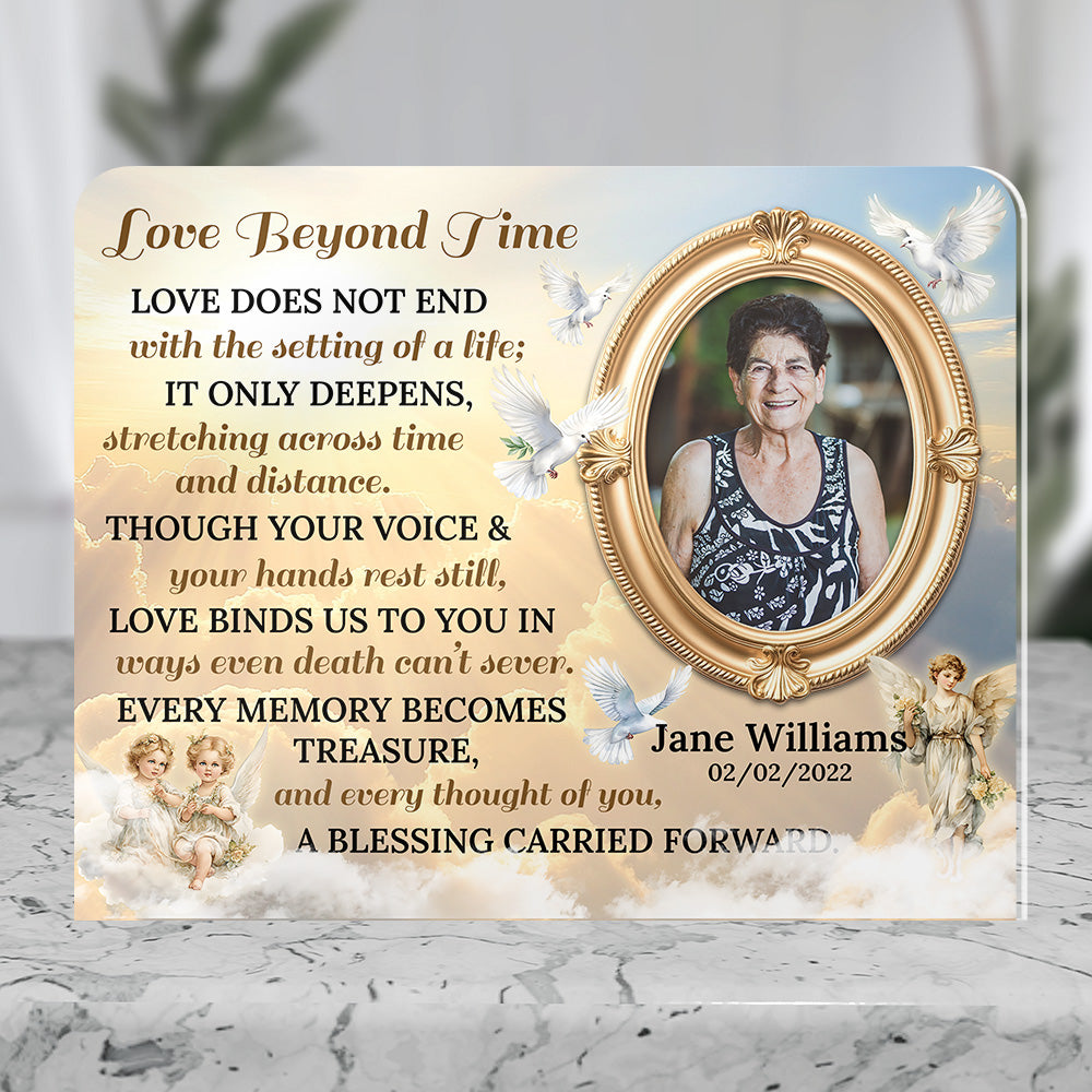 Personalized Memorial Plaque with Photo – Angels &amp; Doves, “Love Beyond Time” Sympathy Gift