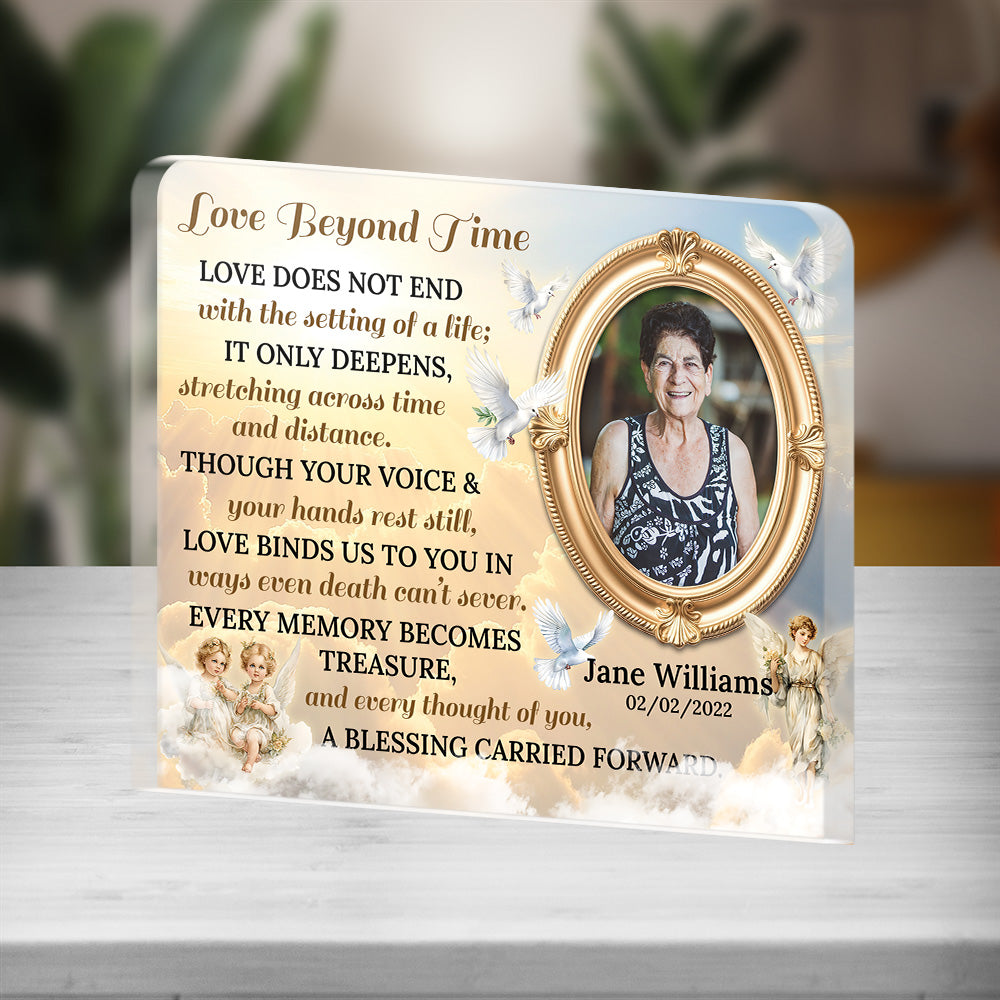 Personalized Memorial Plaque with Photo – Angels & Doves, “Love Beyond Time” Sympathy Gift