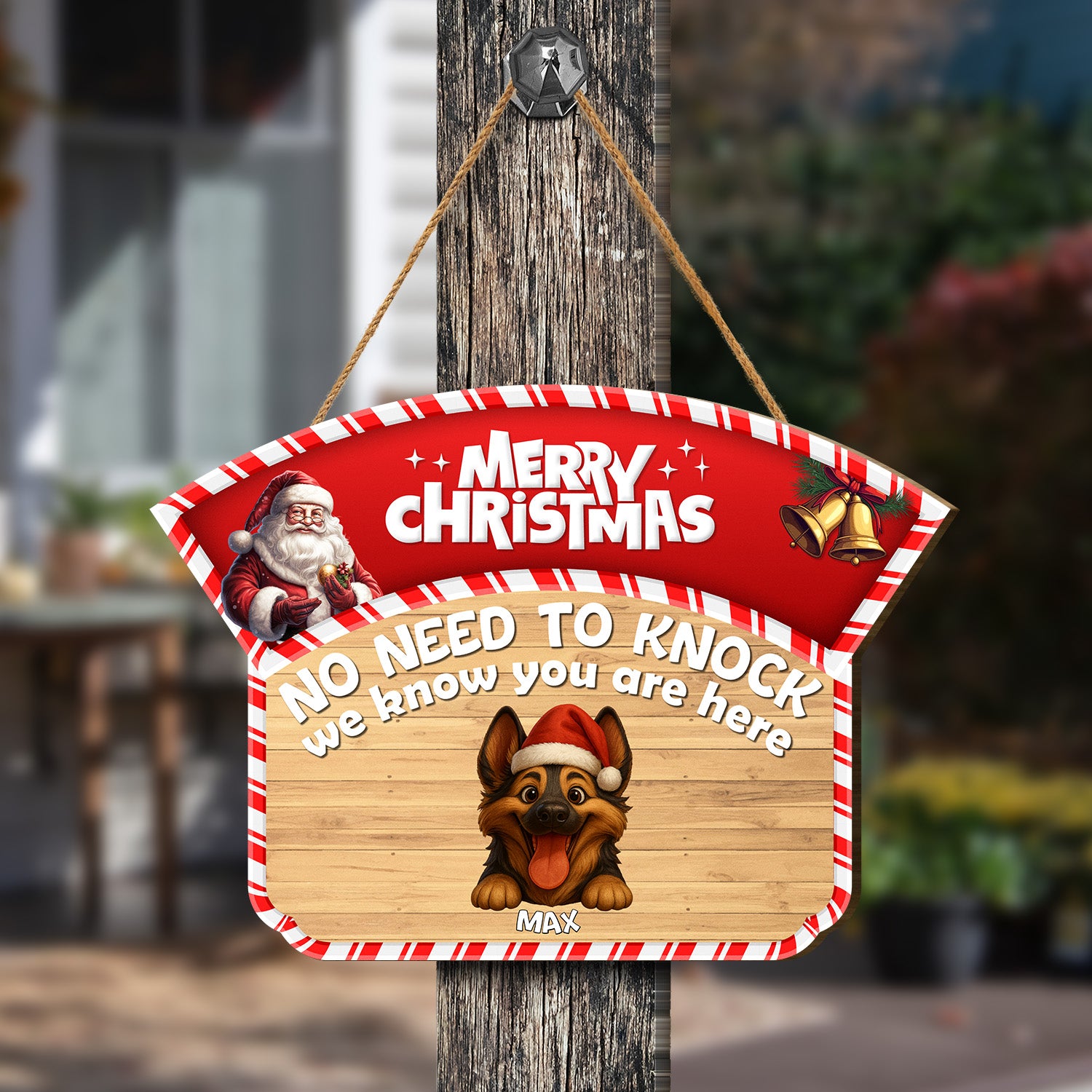 Personalized Christmas Pet Door Sign – “No Need to Knock, We Know You Are Here” – Cat or Dog Wooden Sign - Upload Photo copy
