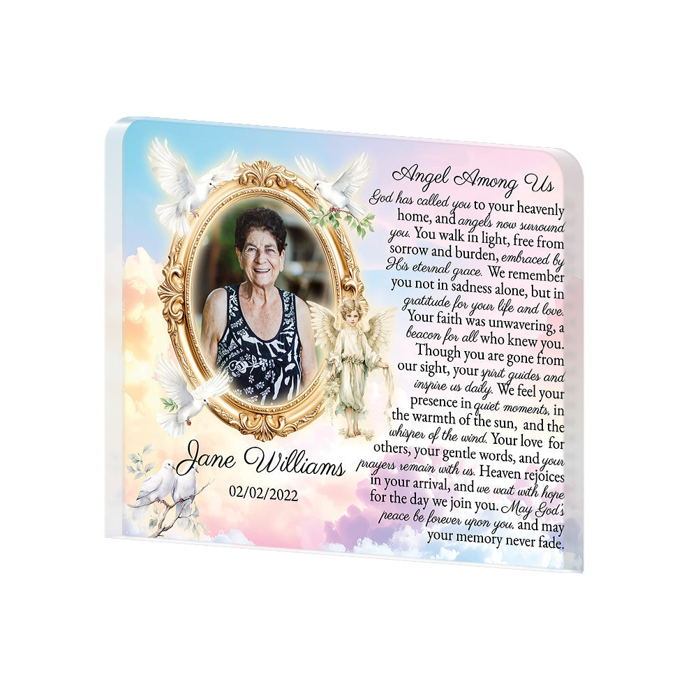 Personalized Memorial Plaque with Photo – Angel & Doves, “Angel Among Us” Sympathy Gift