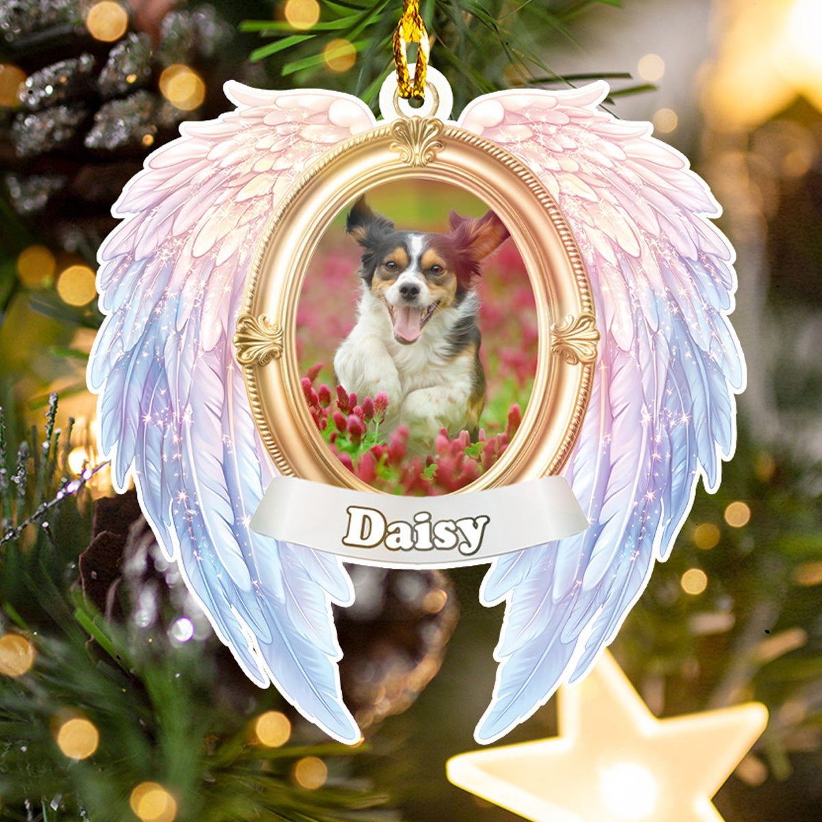 Personalized Memorial Ornament – Angel Wings &amp; Halo Design with Photo and Name