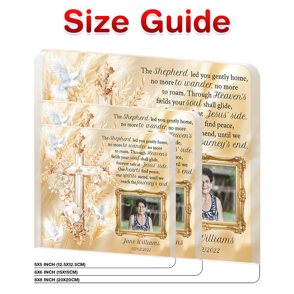 Personalized Memorial Plaque with Photo – Golden Cross & Doves, “Journey’s End” Christian Sympathy Gift