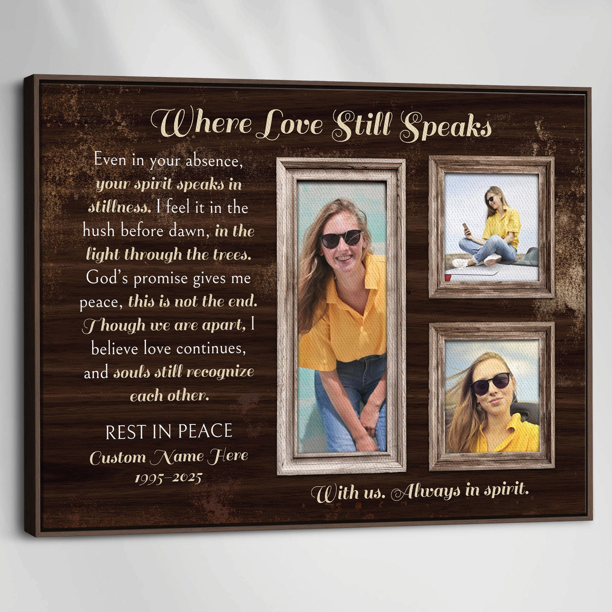 Personalized Memorial Canvas – Custom Tribute Wall Art with 3 Photos & Name