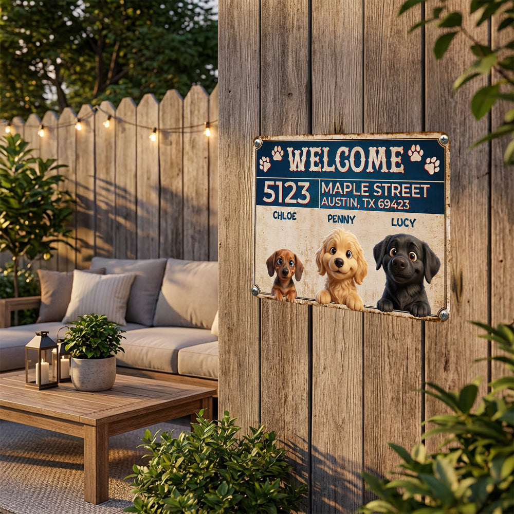 Personalized Peeking Puppies Metal Sign