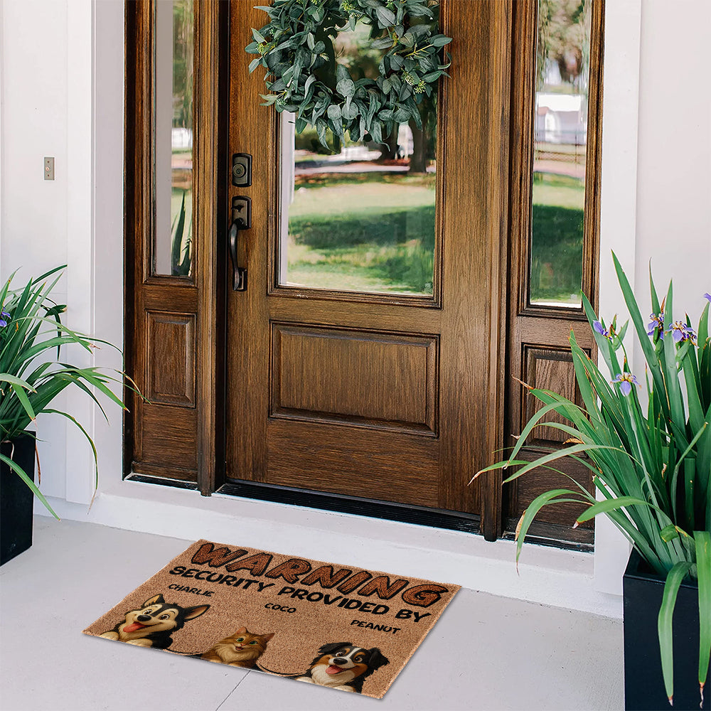 Personalized Pets Doormat - Up to 6 Pets - Decorative Mat - Upload Photo - Warning V2
