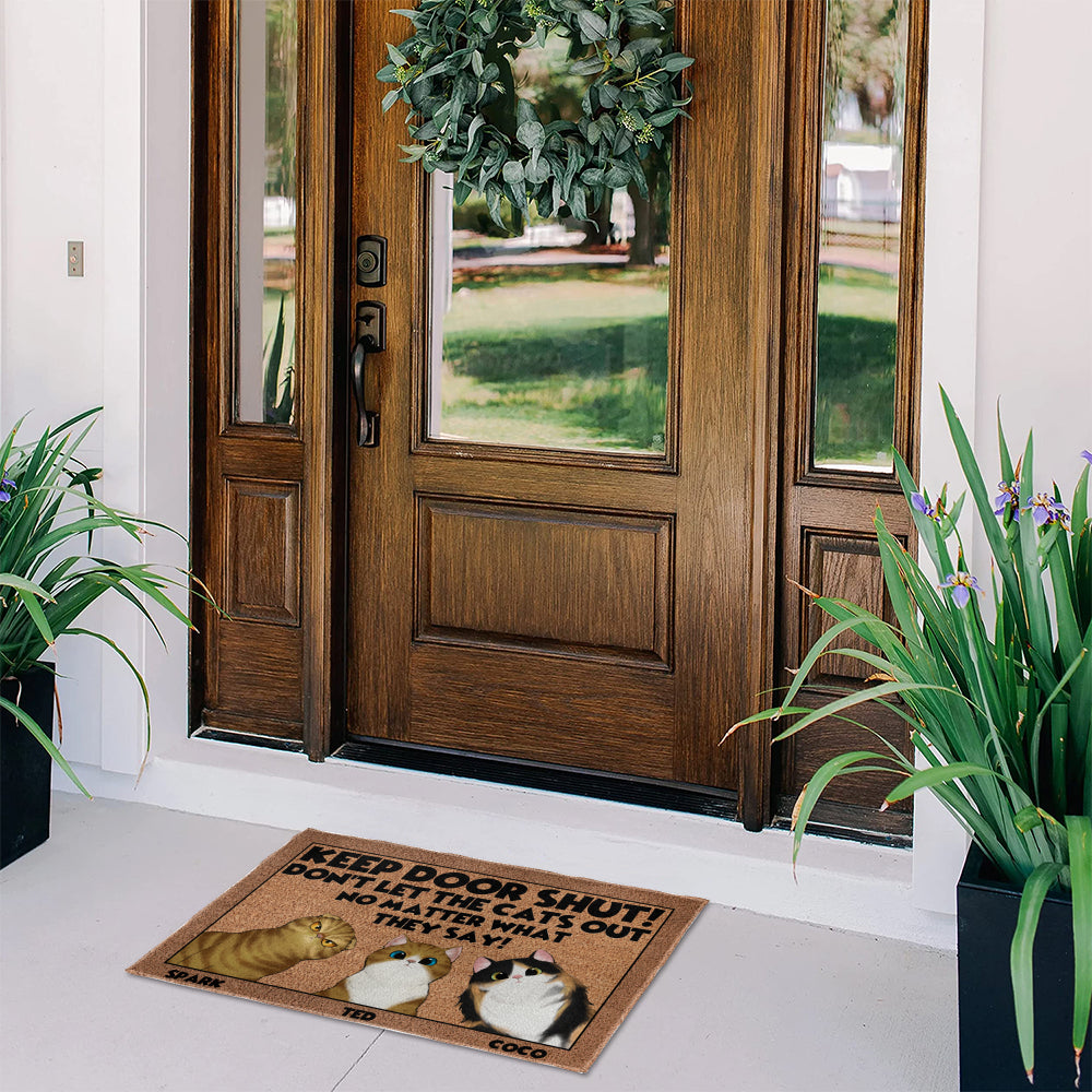 Personalized Keep Door Shut Doormat - Up to 6 Cats - Decorative Mat - Custom Doormat