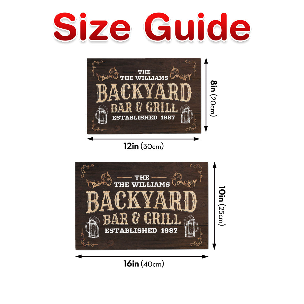 Backyard Bar and Grill Wooden Sign - Personalized Backyard Wooden Sign - Vintage Style Wooden Sign