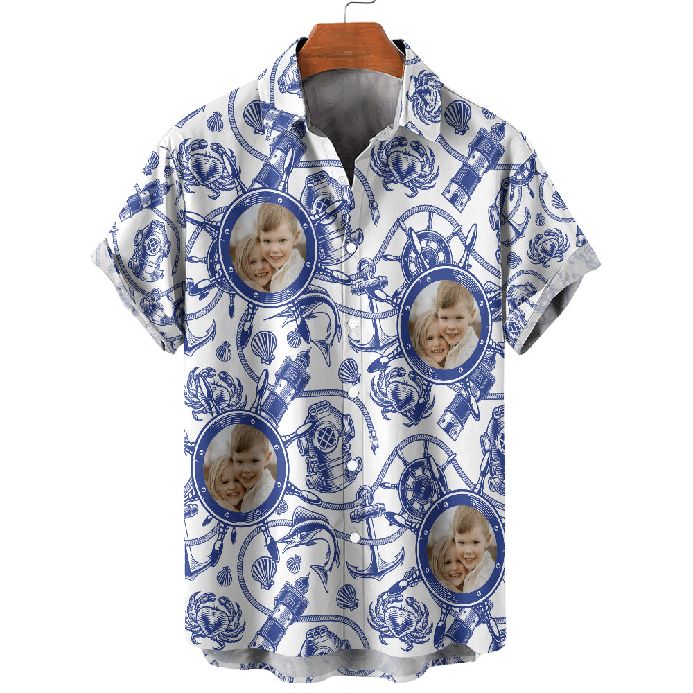 Personalized Nautical Hawaiian Shirt - Up to 6 Photos - Personalized Shirt